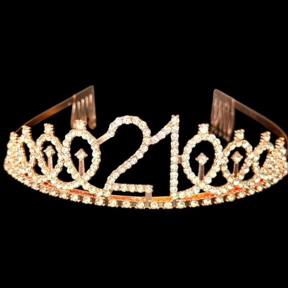 Rose Gold Colored Rhinestone Tiara 21st Birthday Headband